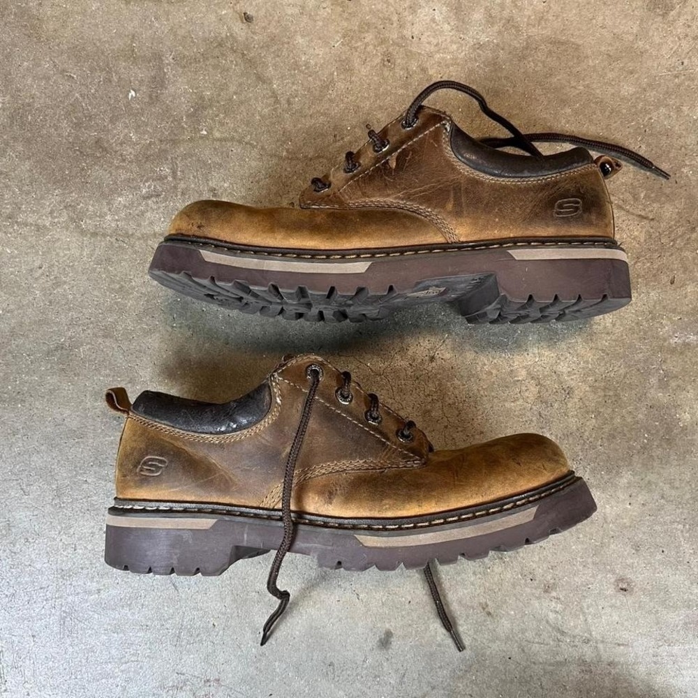 Vintage Y2K Brown leather lace up sketcher boots Size men's 10.5